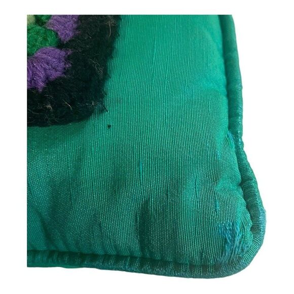 Vintage Hand Made Throw Pillow Crochet Granny Square Boho Decor Green Roseanne - Picture 8 of 8